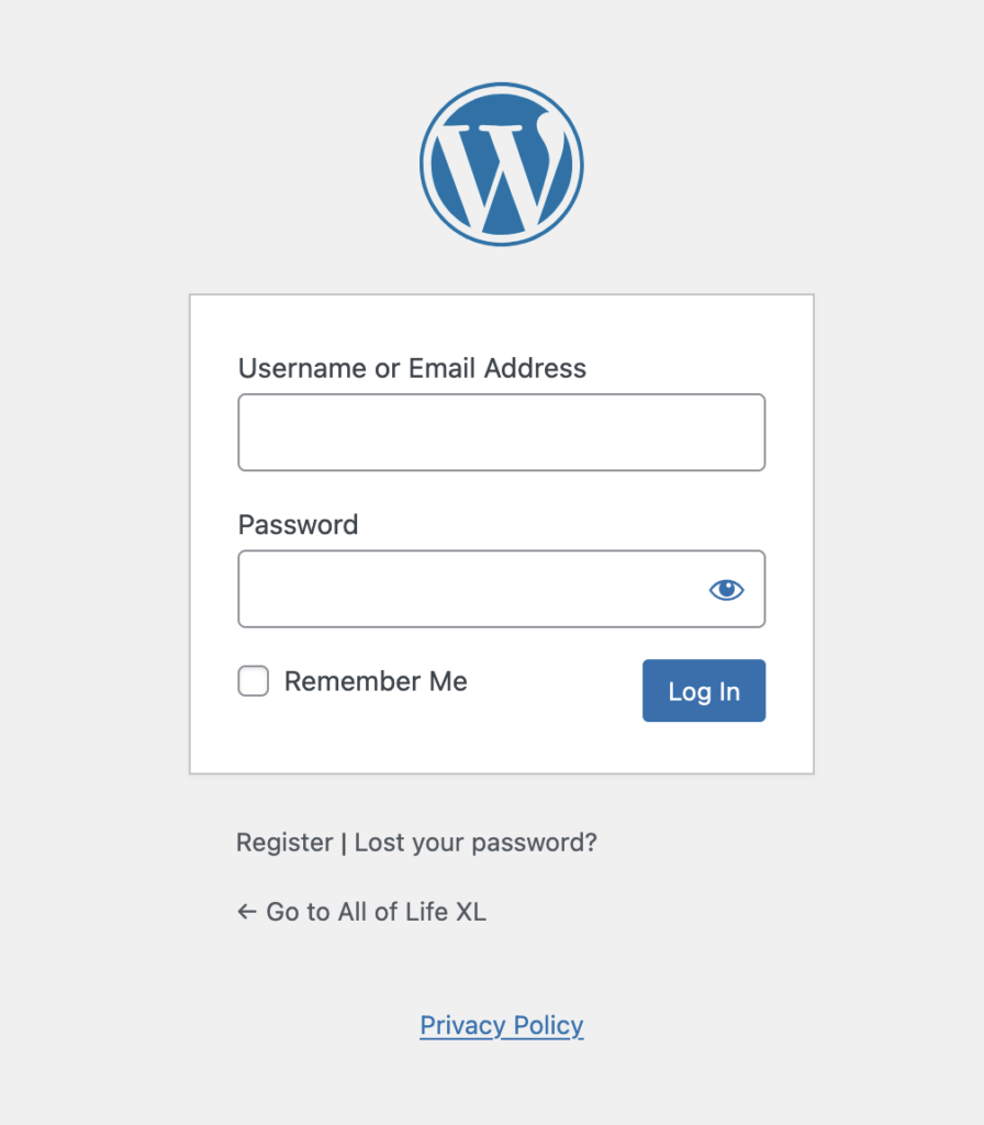 All of Life XL login screen