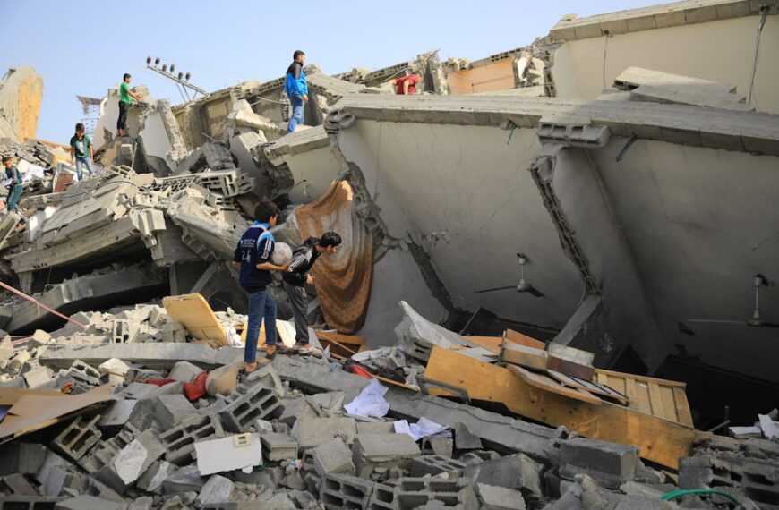 Rubble from demolished buildings in Gaza